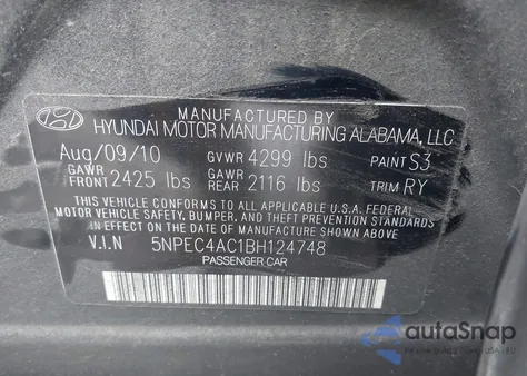2011 Hyundai Sonata Se from USA, damaged, VIN 5NPEC4AC1BH124748